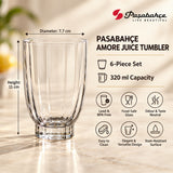 Pasabahce Amore Juice Tumbler Glass Set of 6 -  320 ml, Transparent