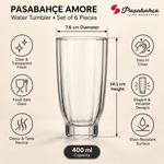 Pasabahce Amore Water Tumbler Glass Set of 6 -  400 ml, Transparent
