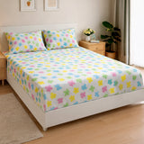 Ammara Leaf Design Polyester Double Bedsheet with 2 Pillow Covers- Multicolor
