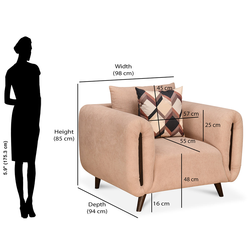 Harper 1 Seater Fabric Sofa- Peach