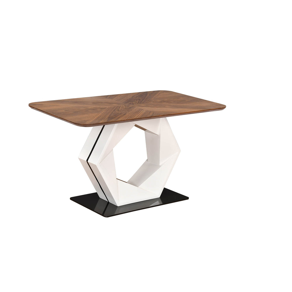 4 Seater Parquel Wooden Dining Set with Hexin Base and Ellipse Chairs- Walnut Brown