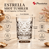 Pasabahce Estrella Shot Tumbler Glass Set of 6 -  60 ml, Transparent