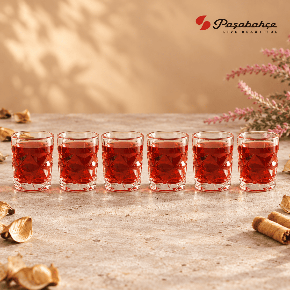 Pasabahce Estrella Shot Tumbler Glass Set of 6 -  60 ml, Transparent