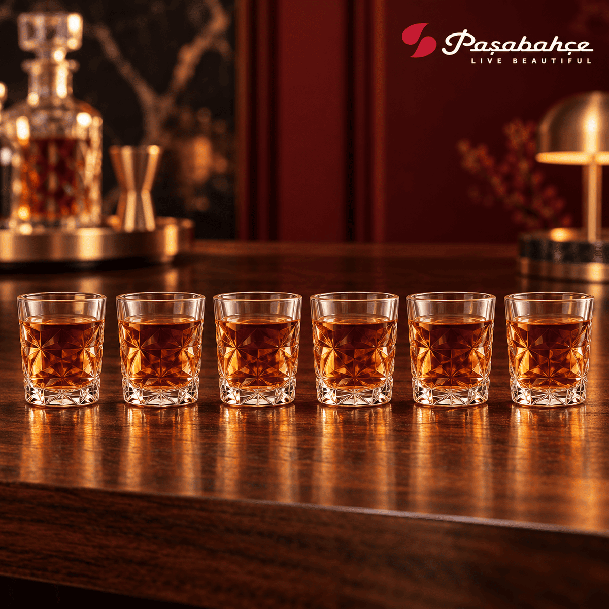 Pasabahce Estrella Shot Tumbler Glass Set of 6 -  60 ml, Transparent