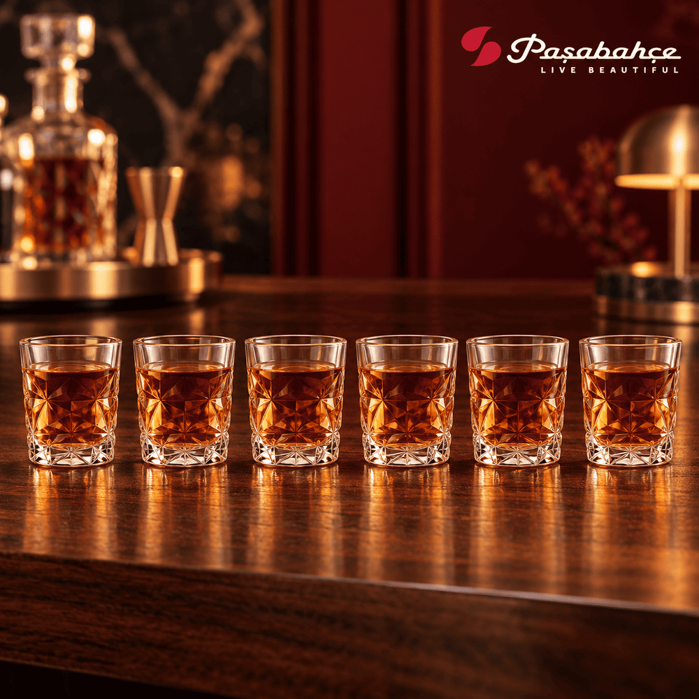 Pasabahce Estrella Shot Tumbler Glass Set of 6 -  60 ml, Transparent