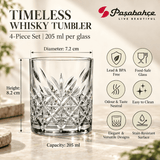 Pasabahce Timeless Whisky Tumbler Glass Set of 4 -  205 ml, Transparent