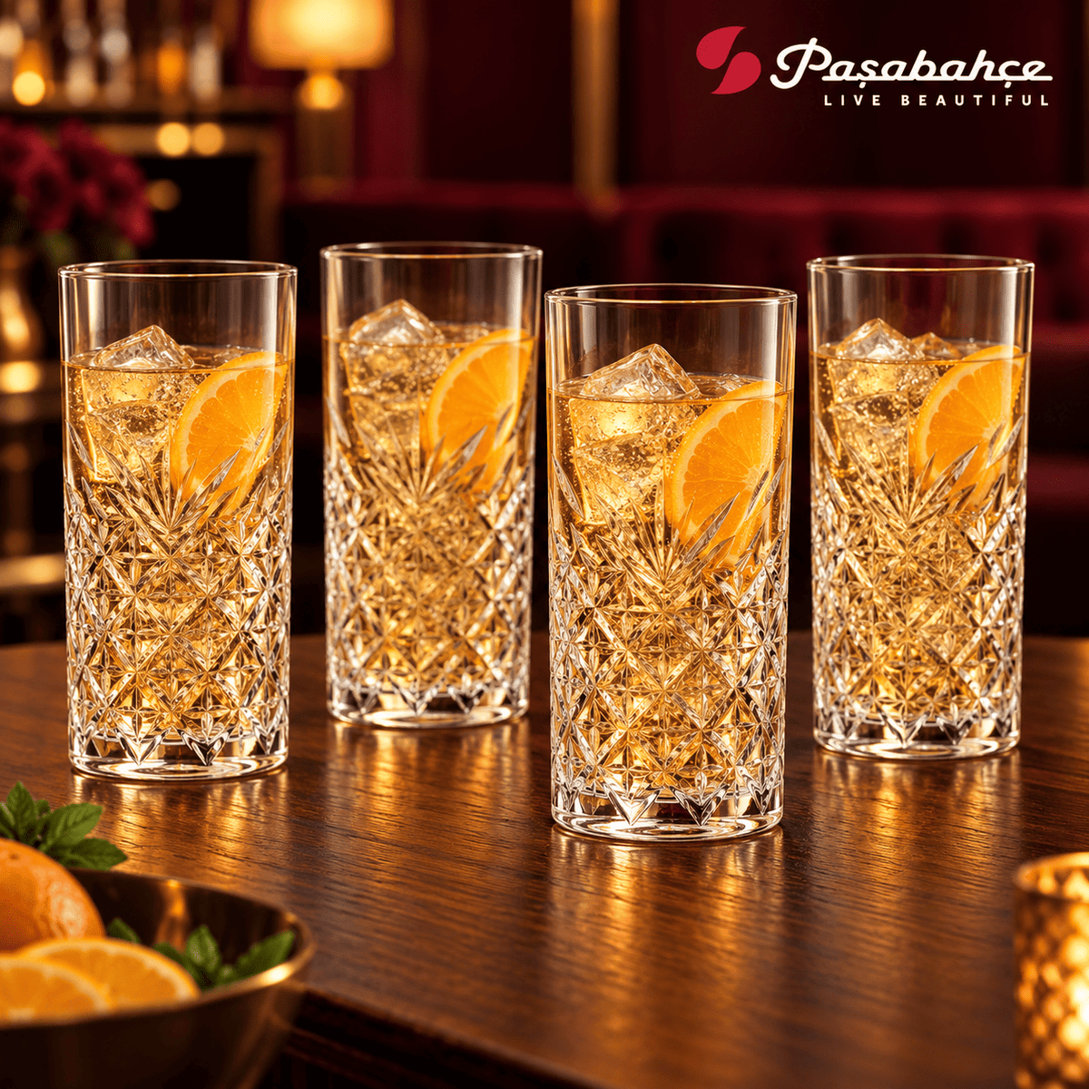 Pasabahce Timeless Longdrink Tumbler Glass Set of 4 -  450 ml, Transparent