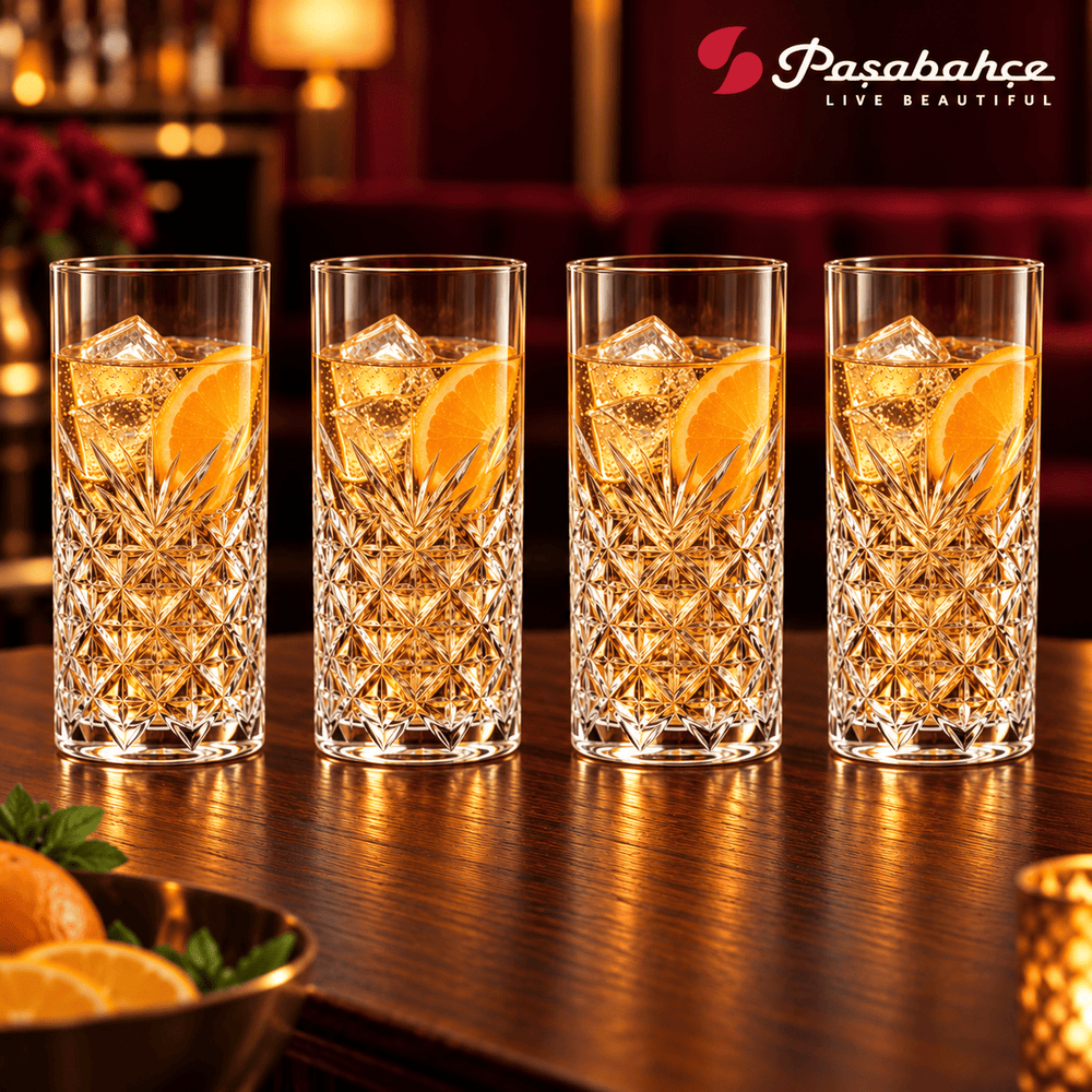 Pasabahce Timeless Longdrink Tumbler Glass Set of 4 -  450 ml, Transparent