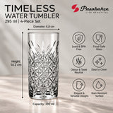 Pasabahce Timeless Water Tumbler Glass Set of 4 -  295 ml, Transparent