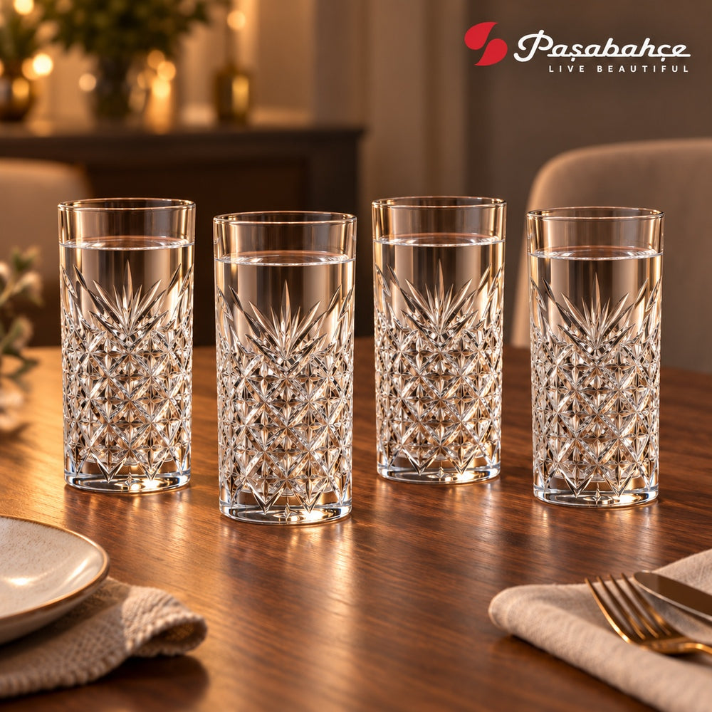 Pasabahce Timeless Water Tumbler Glass Set of 4 -  295 ml, Transparent