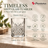 Pasabahce Timeless Shot Tumbler Glass Set of 4 -  62 ml, Transparent