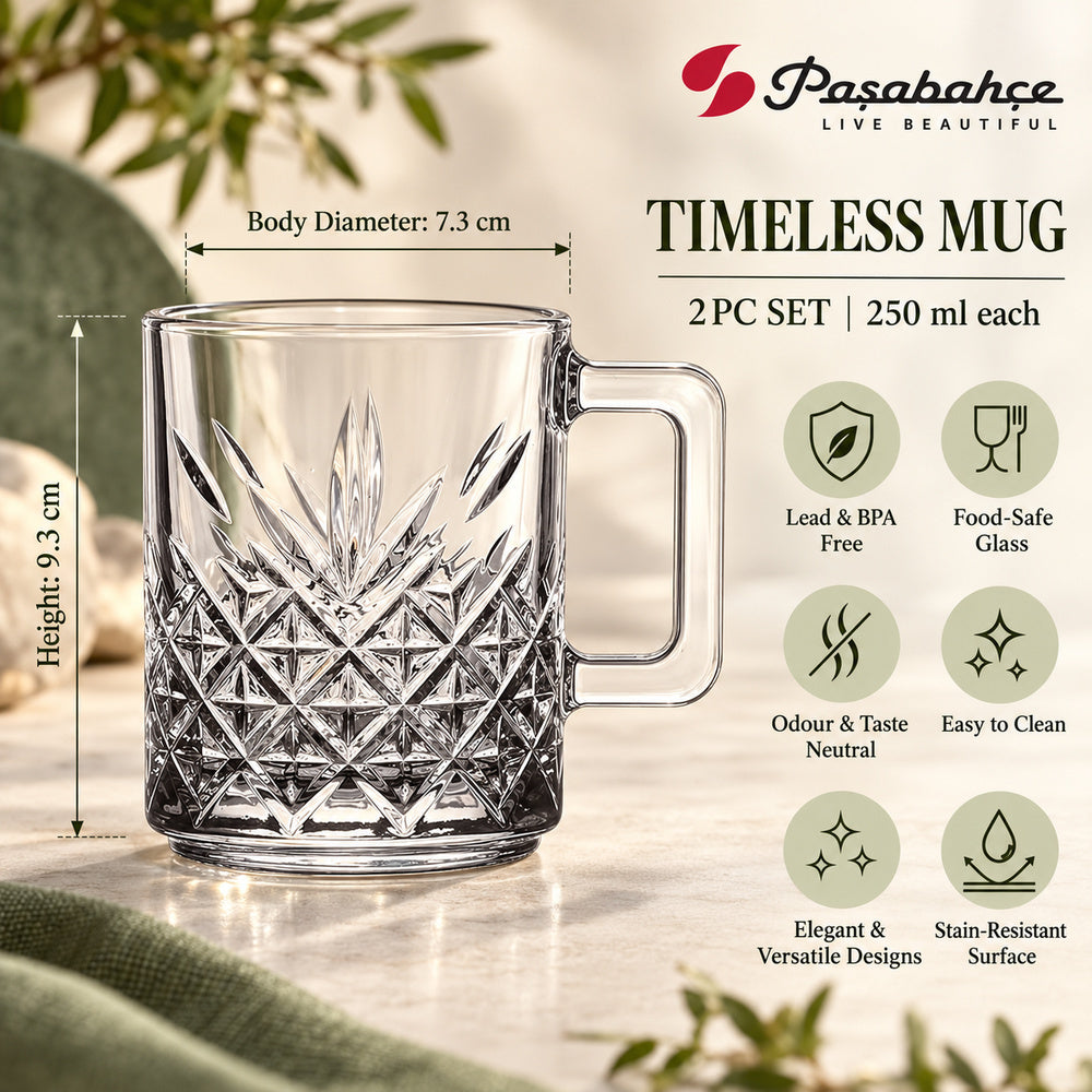 Pasabahce Timeless 250 ml Mug Set of 2- Transparent