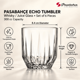 Pasabahce Echo Whisky Tumbler Glass Set of 6 -  300 ml, Transparent