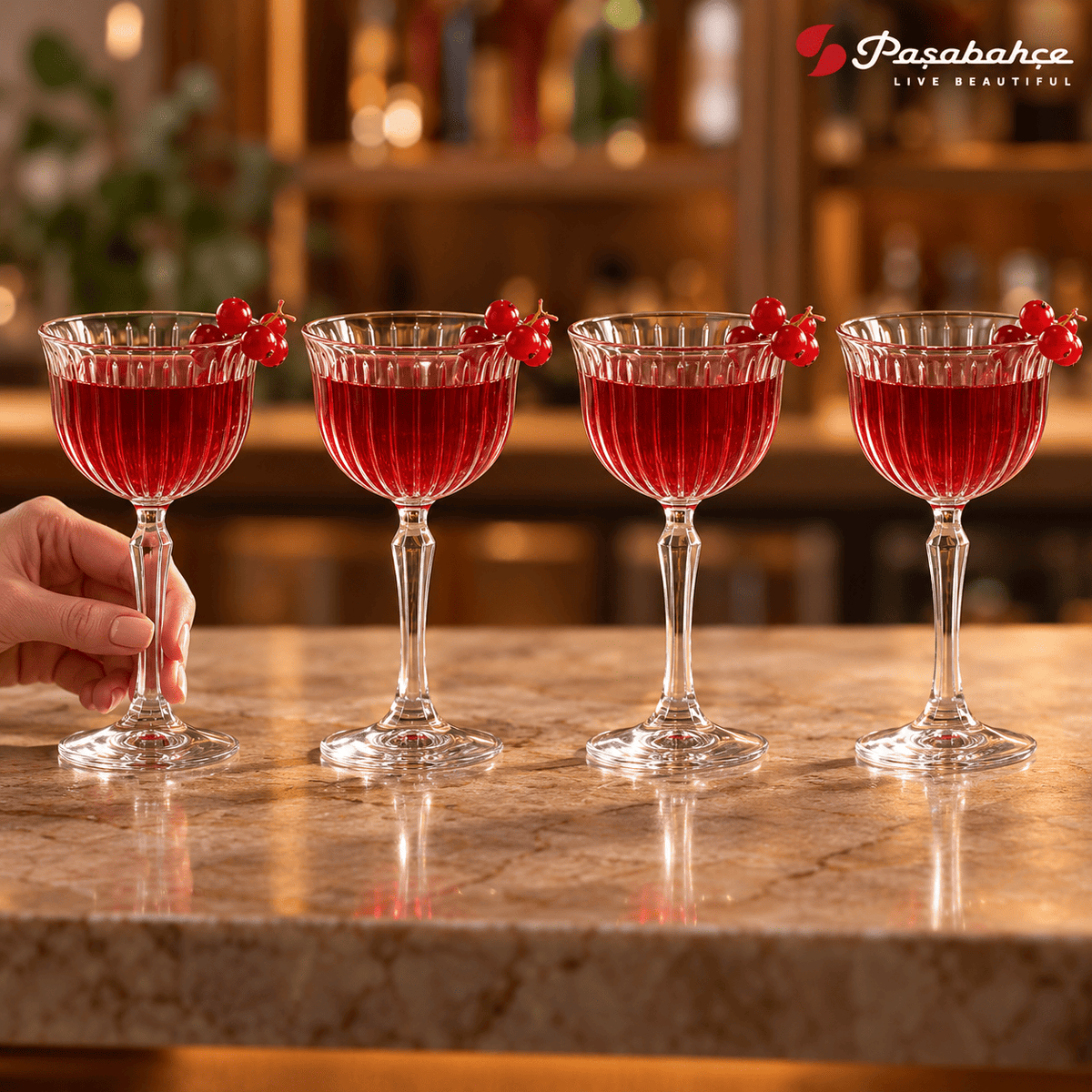 Pasabahce Joy Cocktail Stem Glasses Set of 4 - 170 ml, Transparent