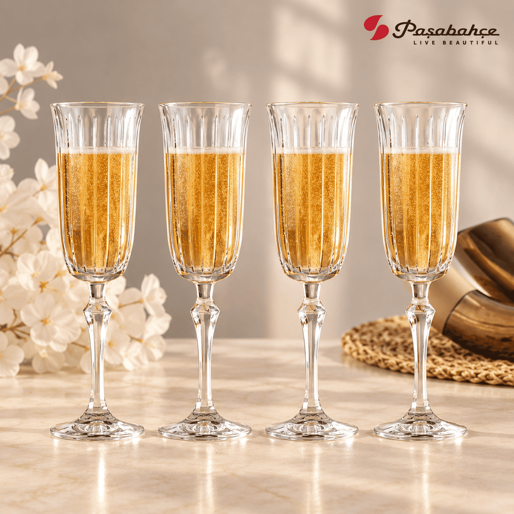 Pasabahce Joy Champagne Stem Glasses Set of 4 - 175 ml, Transparent