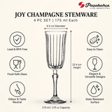 Pasabahce Joy Champagne Stem Glasses Set of 4 - 175 ml, Transparent