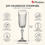 Pasabahce Joy Champagne Stem Glasses Set of 4 - 175 ml, Transparent
