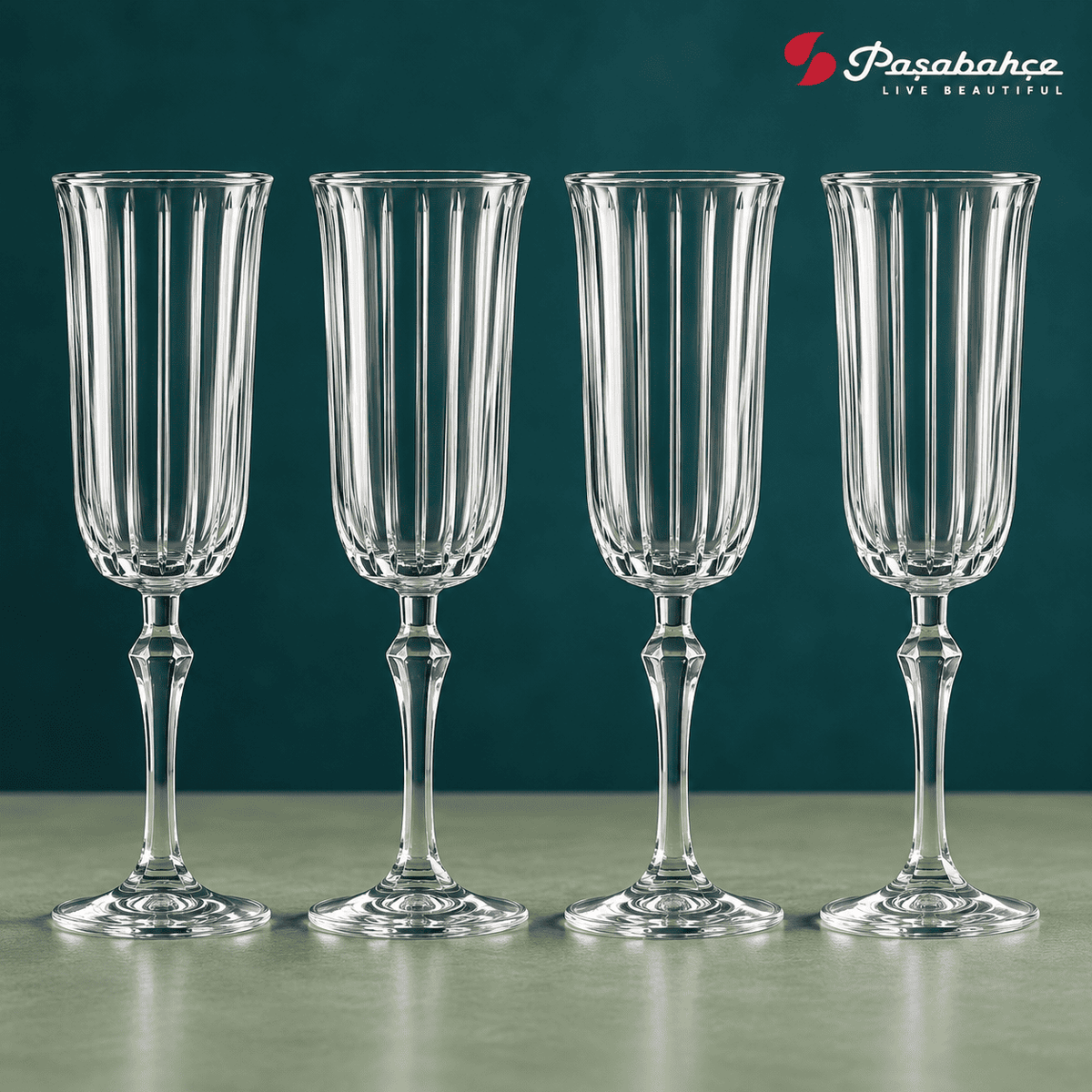 Pasabahce Joy Champagne Stem Glasses Set of 4 - 175 ml, Transparent