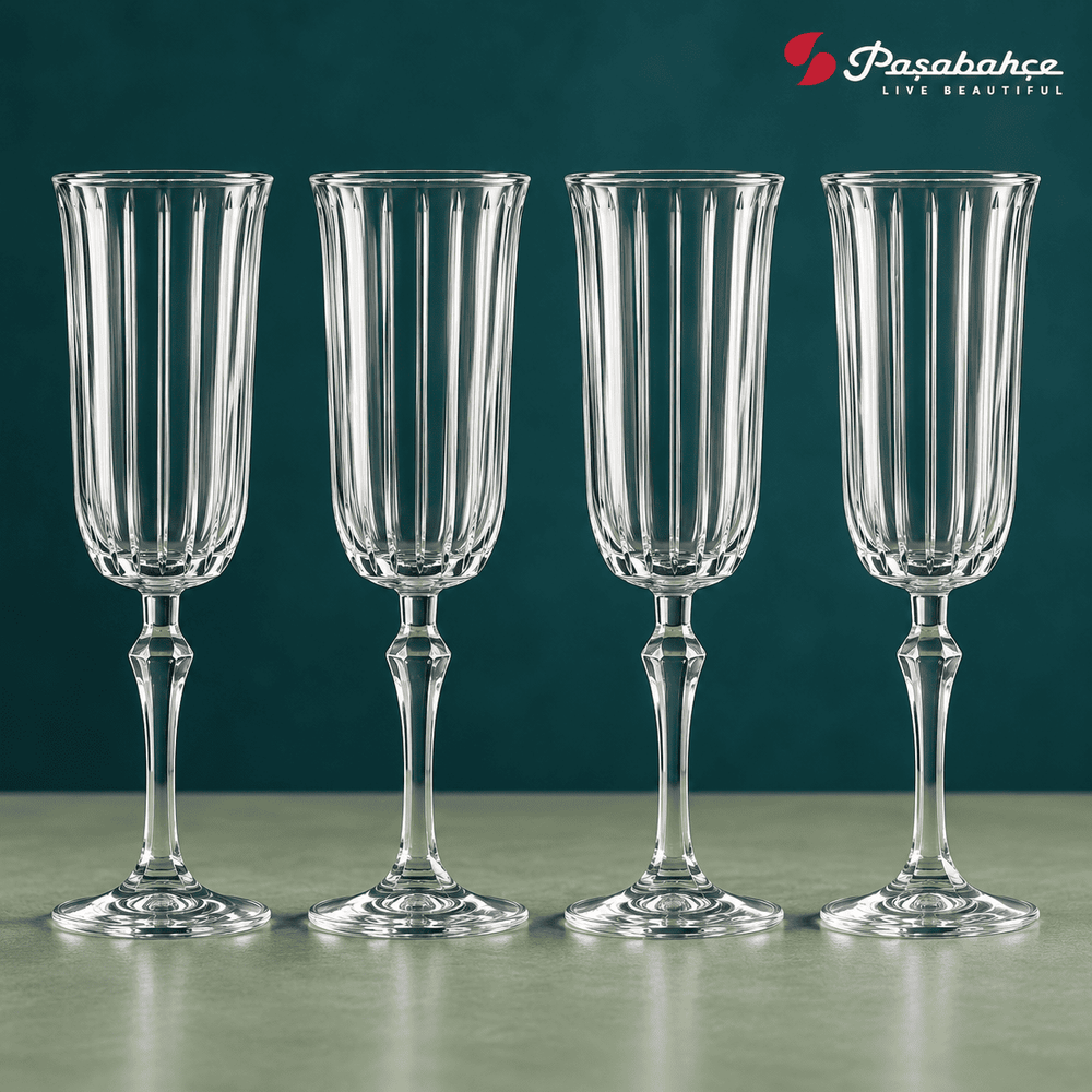 Pasabahce Joy Champagne Stem Glasses Set of 4 - 175 ml, Transparent