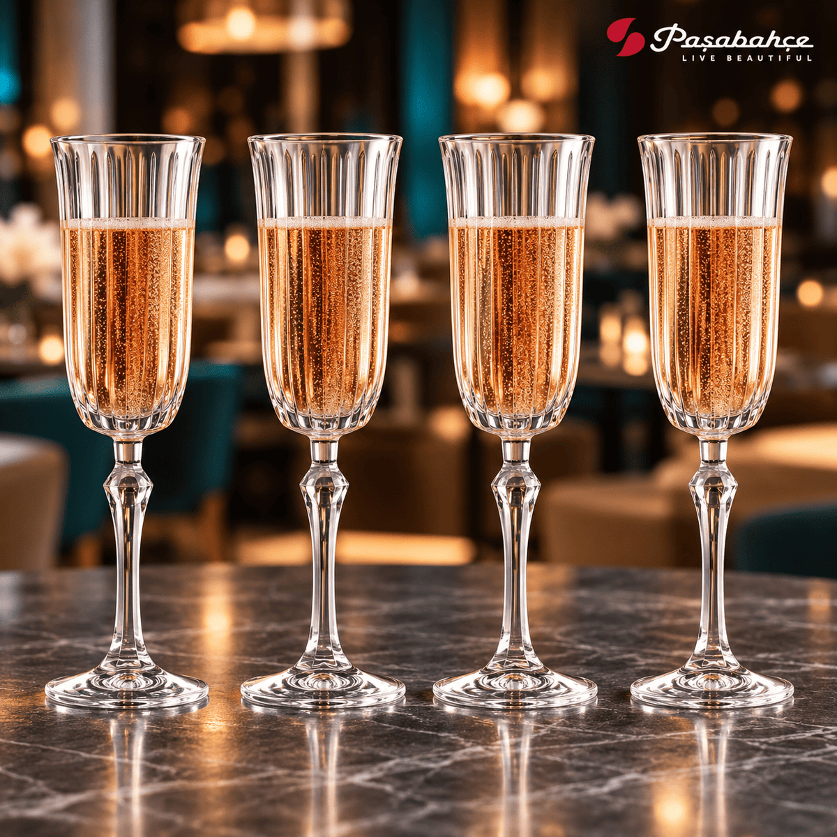 Pasabahce Joy Champagne Stem Glasses Set of 4 - 175 ml, Transparent
