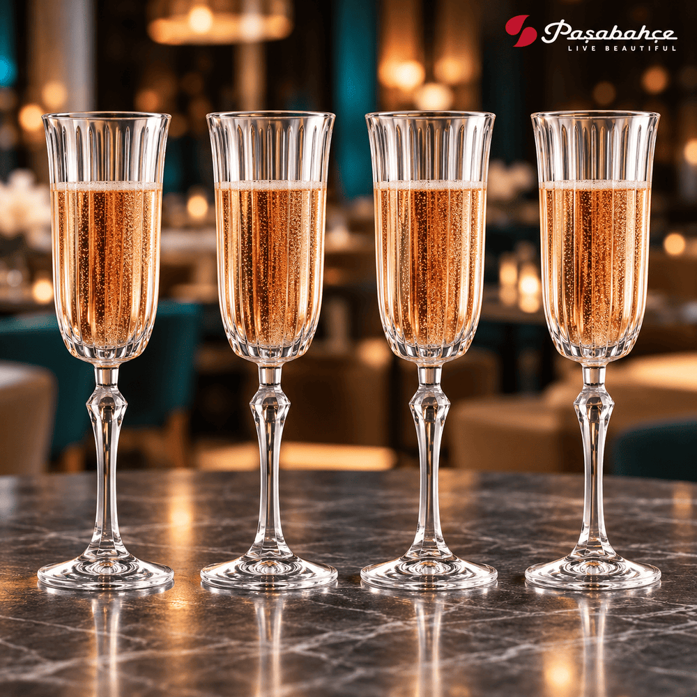 Pasabahce Joy Champagne Stem Glasses Set of 4 - 175 ml, Transparent