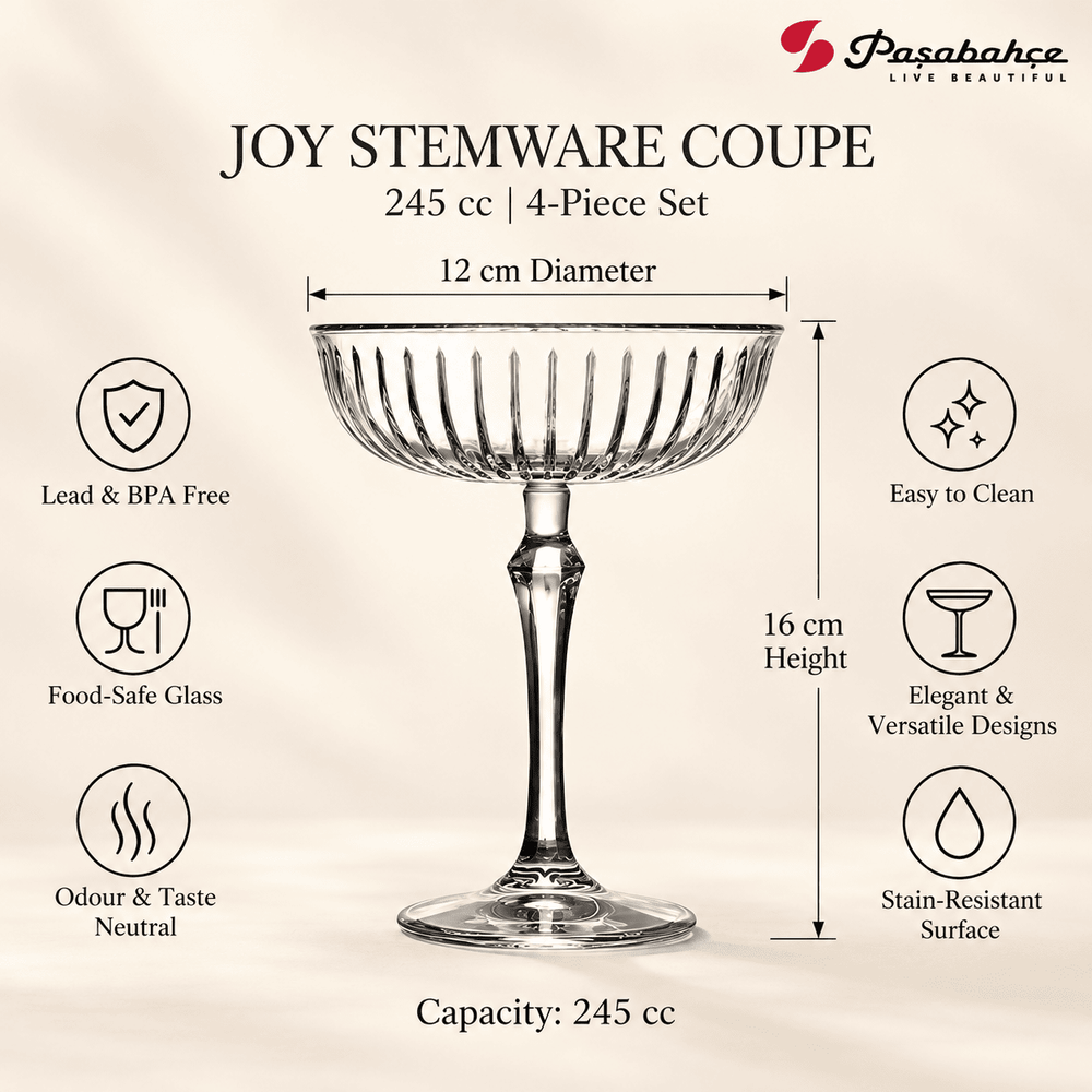 Pasabahce Joy Coupe Stem Glasses Set of 4 - 245 ml, Transparent