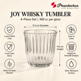 Pasabahce Joy Whisky Tumbler Glass Set of 4 -  360 ml, Transparent
