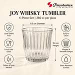 Pasabahce Joy Whisky Tumbler Glass Set of 4 -  360 ml, Transparent