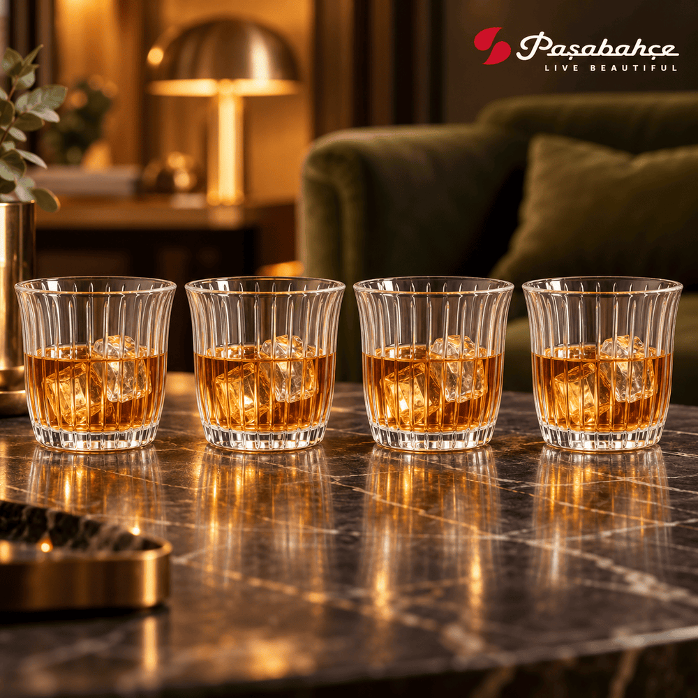 Pasabahce Joy Whisky Tumbler Glass Set of 4 -  360 ml, Transparent