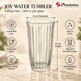 Pasabahce Joy Water Tumbler Glass Set of 4 -  365 ml, Transparent
