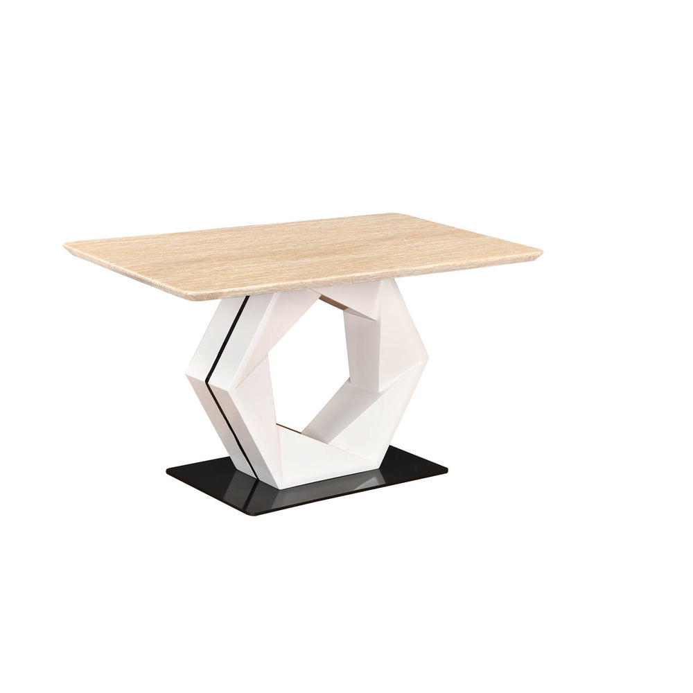 4 Seater Trava Marble Dining Set with Hexin Base and Tierra Chairs- Travertine