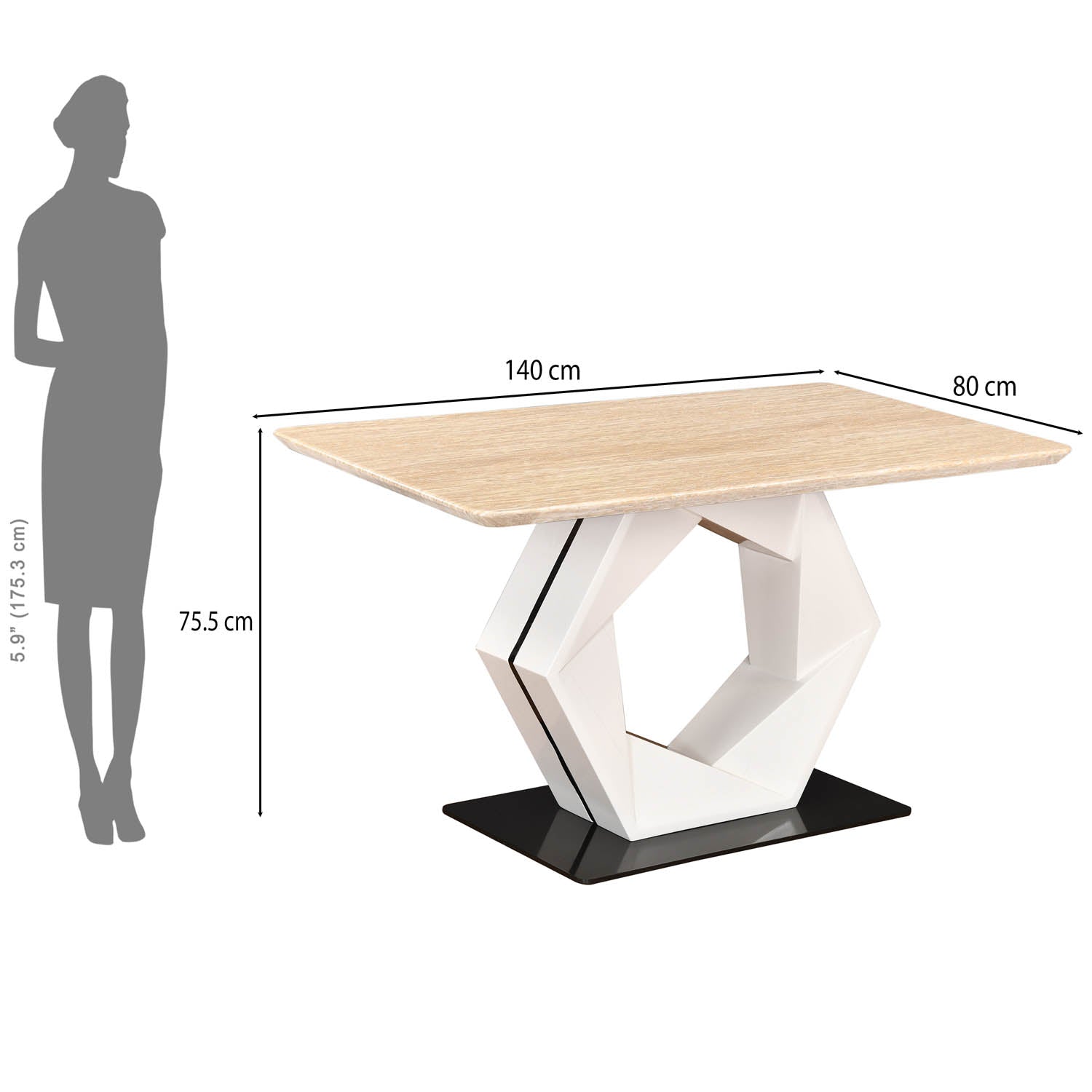 4 Seater Trava Marble Dining Set with Hexin Base and Linzy Chairs- Travertine