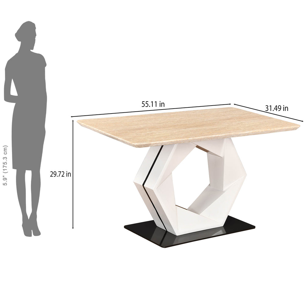 4 Seater Trava Marble Dining Set with Hexin Base and Linzy Chairs- Travertine