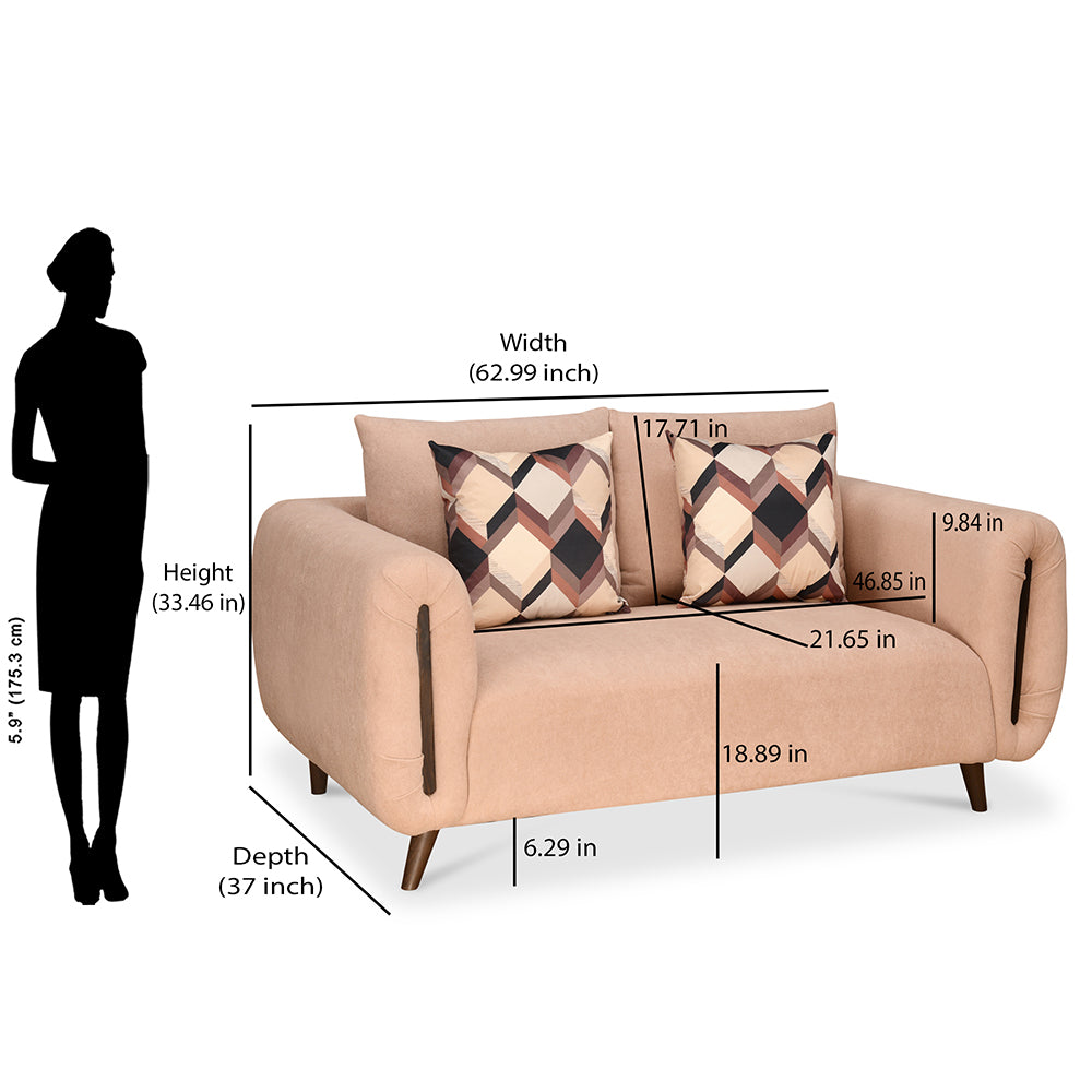 Harper 2 Seater Fabric Sofa- Peach