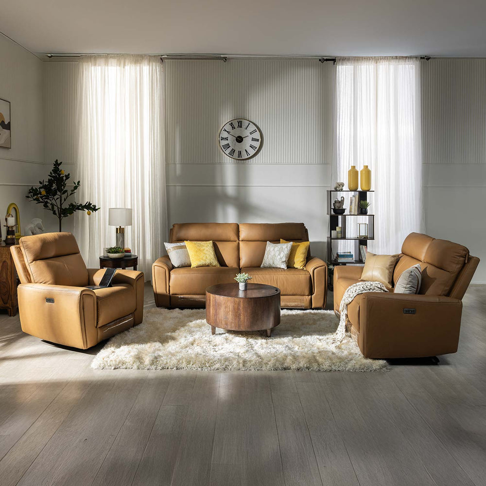 Venosa 1 Seater Electric Recliner Sofa- Tan