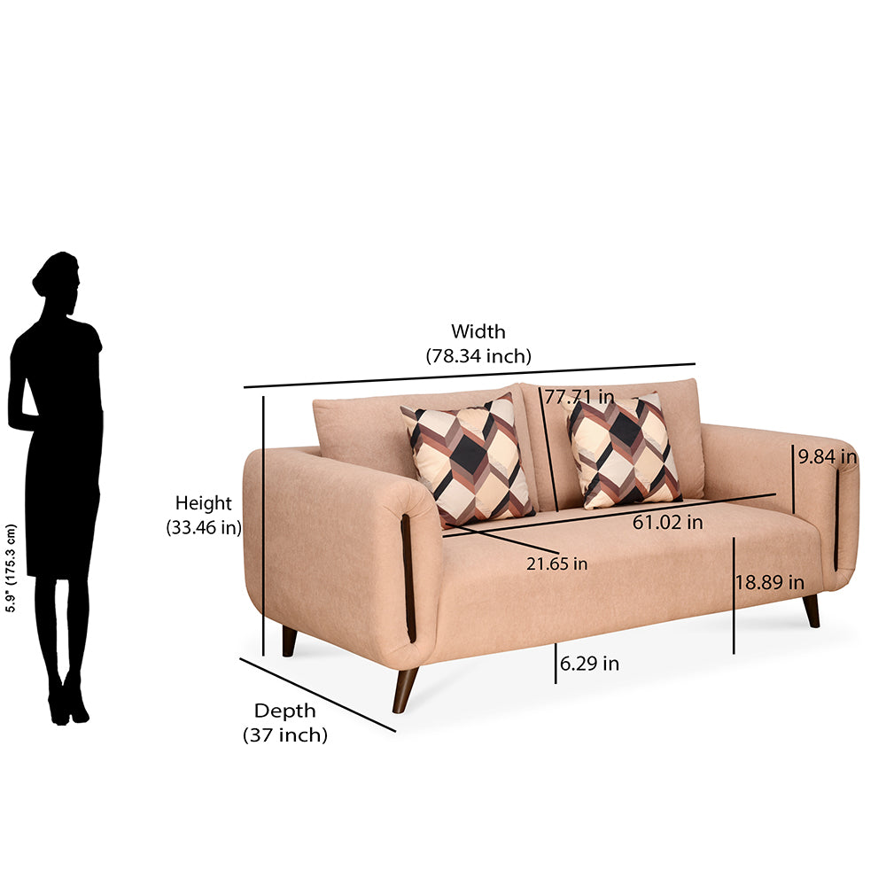 Harper 3 Seater Fabric Sofa- Peach