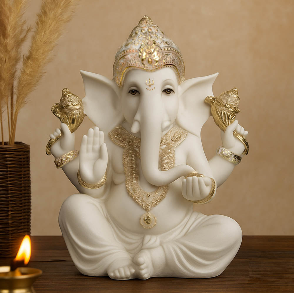 Ekdanata Polyresin Decorative Showpiece- White and Gold