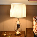 Nilkamal Glassio Leaf Fabric Shade Glass & Metal Base Table Lamp (Gold)