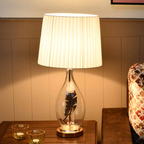 Nilkamal Glassio Leaf Fabric Shade Glass & Metal Base Table Lamp (Gold)