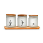 Minimalist 446 ml Storage Jars Set of 3 With Base (White & Brown)