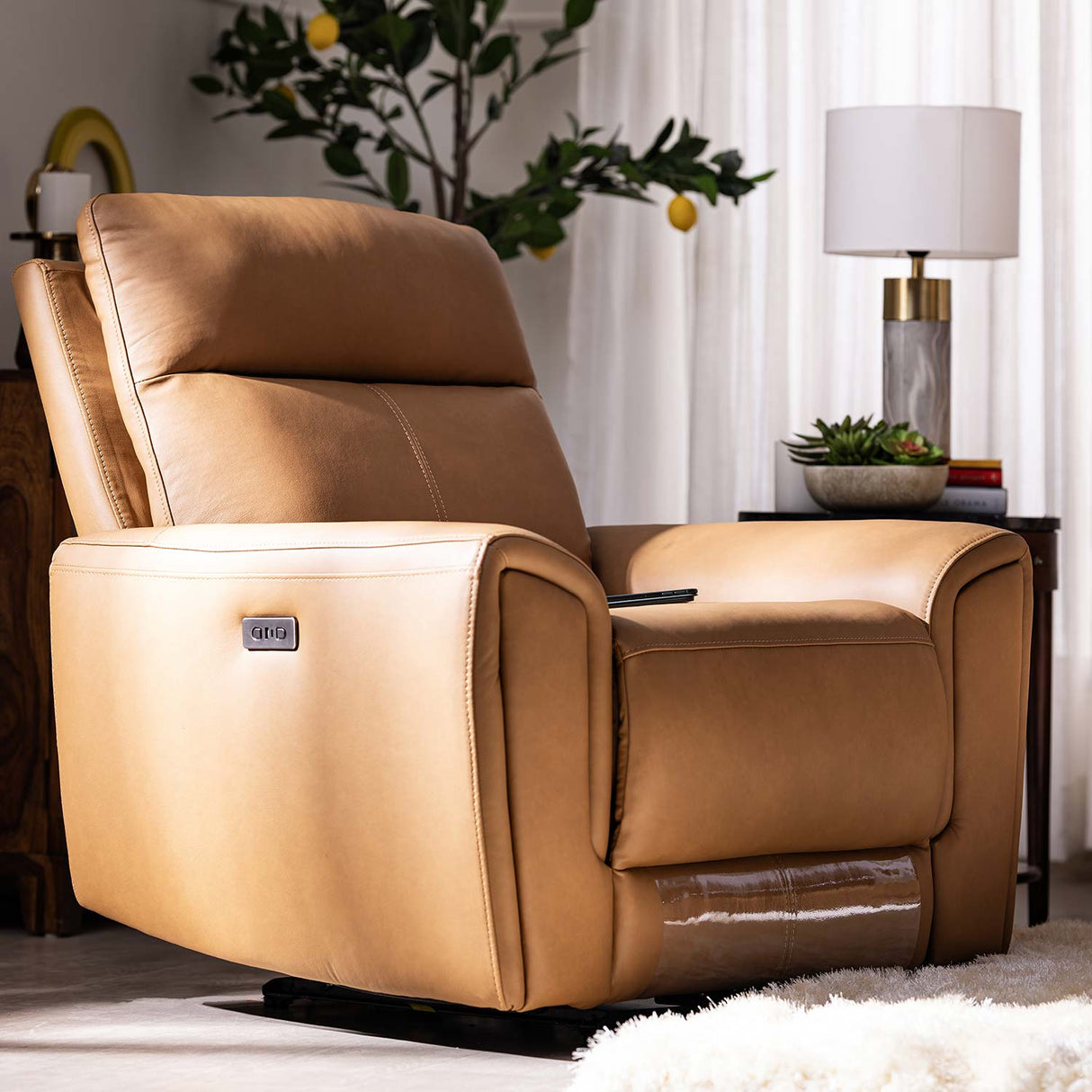 Venosa 1 Seater Electric Recliner Sofa (Tan)