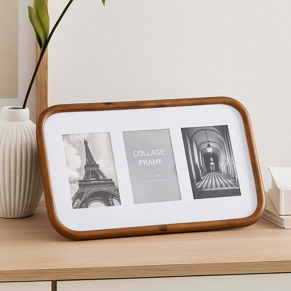 3 Pics Collage Photo Frame- Brown