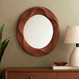 Wavy Round Fluted Wall Mirror- Brown