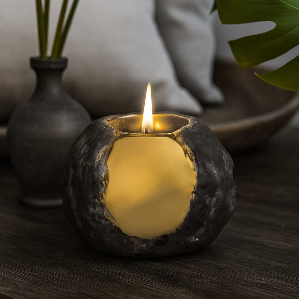 Decorative Round Ceramic Votive Candle Holder- Gold and Brown