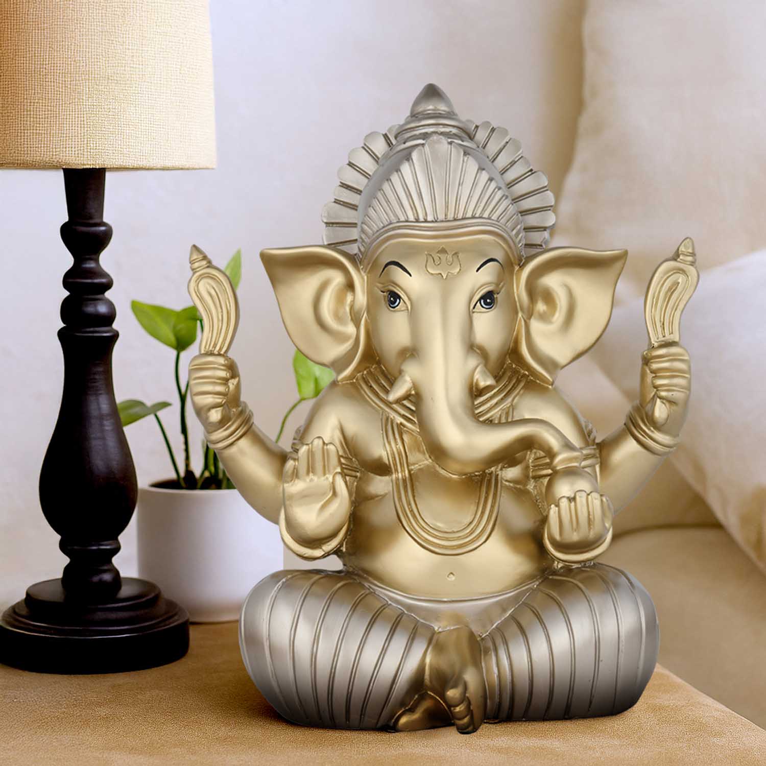 Ganesha Tathastu Decorative Polyresin Showpiece- Silver and Gold