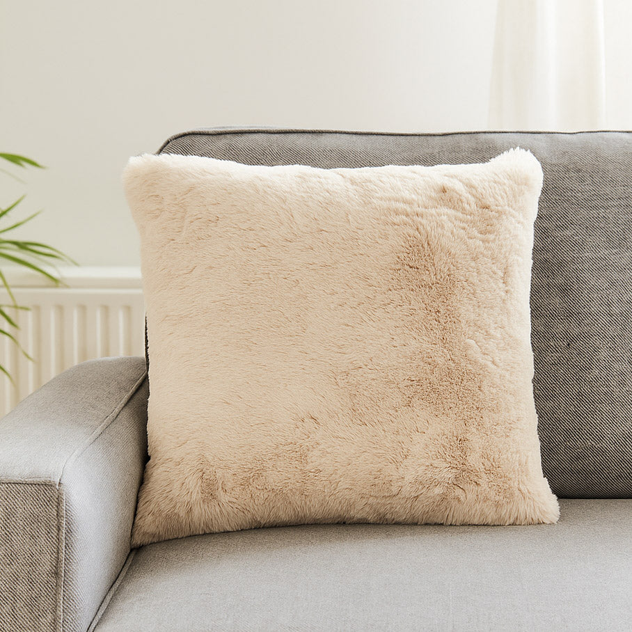 Faux Fur Decorative Filled Cushion- Beige