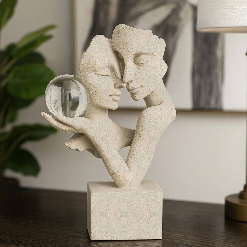 Abstract Couple Holding Crystal Sphere Decorative Polyresin Showpiece- Sand Brown