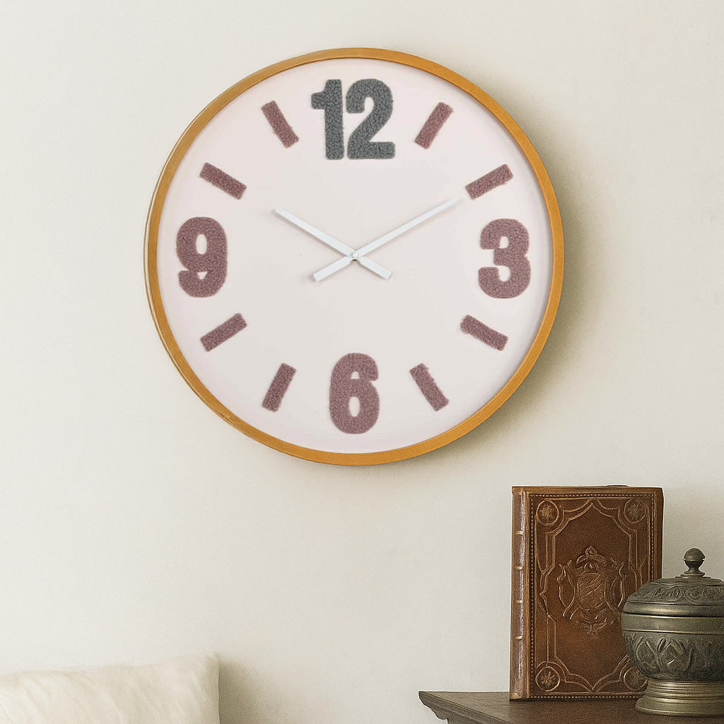 Tufted Numeric MDF Wall Clock- Brown