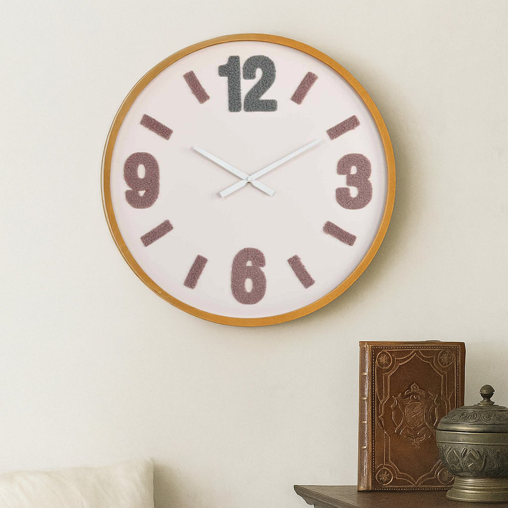 Tufted Numeric MDF Wall Clock- Brown