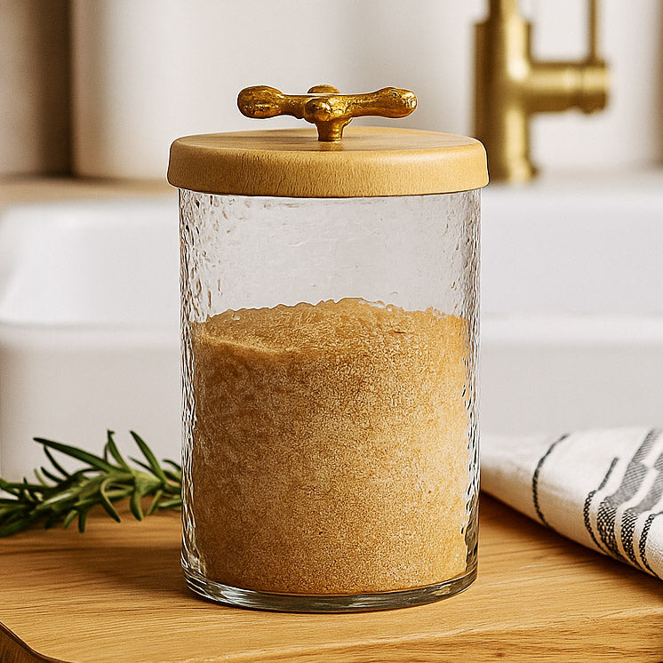 Glass Serving Jar with Golden Branch Large- Beige and Gold